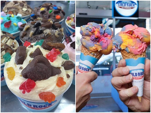 Nhiều vị kem sẽ được trộn với nhau, màu sắc sặc sỡ, mùi vị phong phú, ngoài ra, theo yêu cầu của khách, kem có thể được trộn cùng thạch hoặc kẹo bi để tăng thêm vị ngọt. Ảnh: Foody.