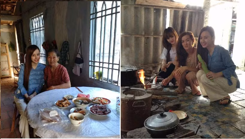 Đối lập với vẻ sang trọng, xa hoa của cô cháu gái, nhà bà ngoại Angela Phương Trinh khá đơn sơ. Bức ảnh này được chụp trong dịp Angela Phương Trinh cùng mẹ và em gái về thăm quê.