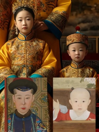 Cố Luân Hoà Tĩnh công chúa (bé gái hàng đầu) là con gái của hoàng đế Càn Long với Lệnh Ý Hoàng quý phi.