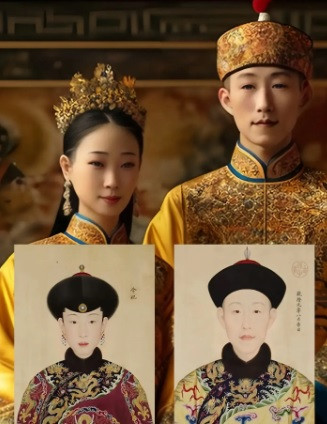 Đứng bên cạnh vua Càn Long trong ảnh phục dựng bằng AI là Lệnh Ý Hoàng quý phi. Sau khi lên ngôi vua, hoàng đế Gia Khánh truy phong cho mẹ là Hiếu Nghi Thuần Hoàng hậu. Hình ảnh phục dựng bằng AI cho thấy Lệnh Ý Hoàng quý phi là một tuyệt sắc giai nhân.