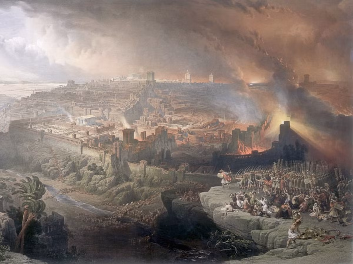 Theo lệnh của hoàng đế Titus, quân sĩ La Mã tàn sát hơn 1 triệu người, phá hủy nhiều tòa nhà và cướp bóc khắp thành Jerusalem. Nhiều người dân địa phương bị bắt và đem bán làm nô lệ.