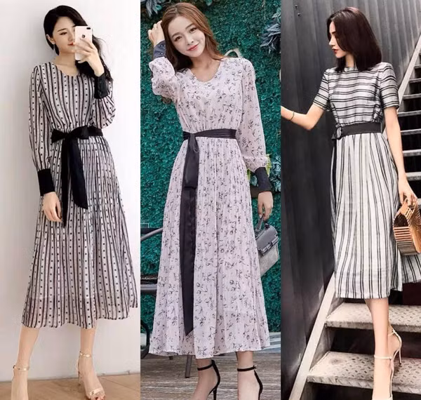 3. Chọn kiểu dáng đơn giản. Trên thị trường, có hàng chục kiểu váy hoa cho phái đẹp lựa chọn như váy tay phồng, váy lệch vai, váy trễ vai, xếp ly... Vậy nhưng, stylist khuyên chị em nên ưu tiên chọn những kiểu váy chiết eo cơ bản.