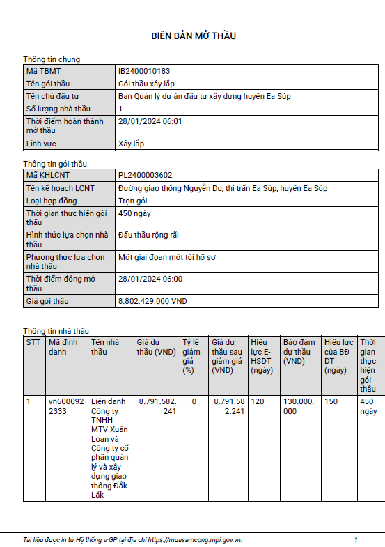 Goi thau 9 ty o huyen Ea Sup chi 2 cong ty du thau