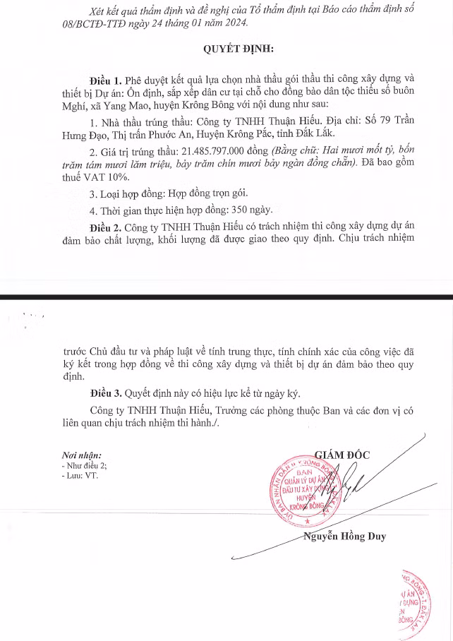 Nha thau duy nhat du va trung goi thau 21 ty dong o Krong Bong