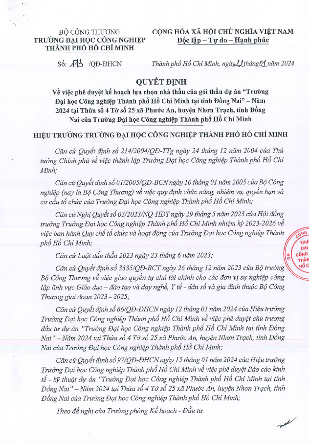 Cty Nguyen Le trung goi thau 14 ty cua Dai hoc cong nghiep TPHCM