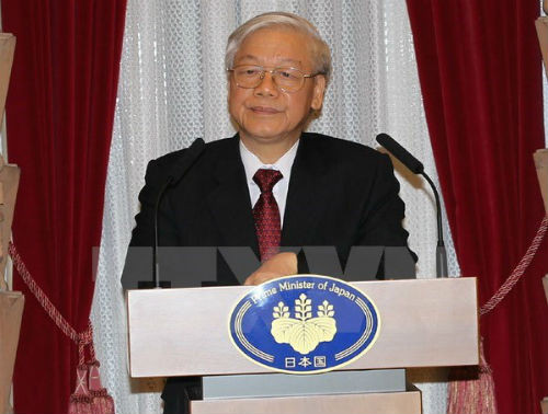 Tong Bi thu Nguyen Phu Trong gap go Chu tich dang Dan chu Nhat Ban