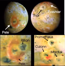 Io chịu nhiều tác động hấp dẫn từ Sao Mộc và các mặt trăng khác, khiến núi lửa hoạt động không ngừng. Hình ảnh mới cho thấy hai siêu núi lửa Pele và Pillan Patera dường như nuốt chửng lẫn nhau.