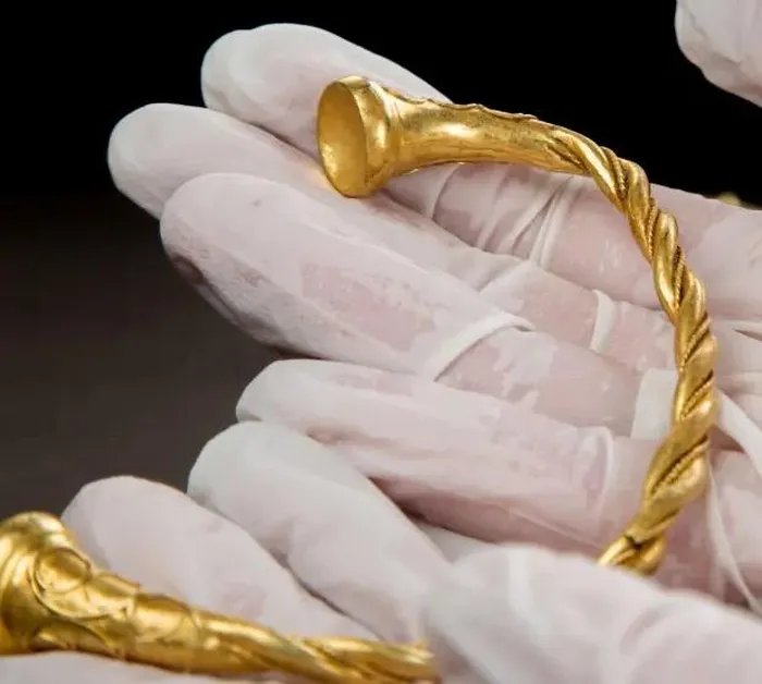 Mark Hambleton và Joe Kania, khi dò kim loại trên cánh đồng ở Staffordshire, Anh, đã phát hiện kho báu gồm ba chiếc vòng cổ và một chiếc vòng tay bằng vàng 18 carat, được đặt tên là Leekfrith Iron Age Torcs.