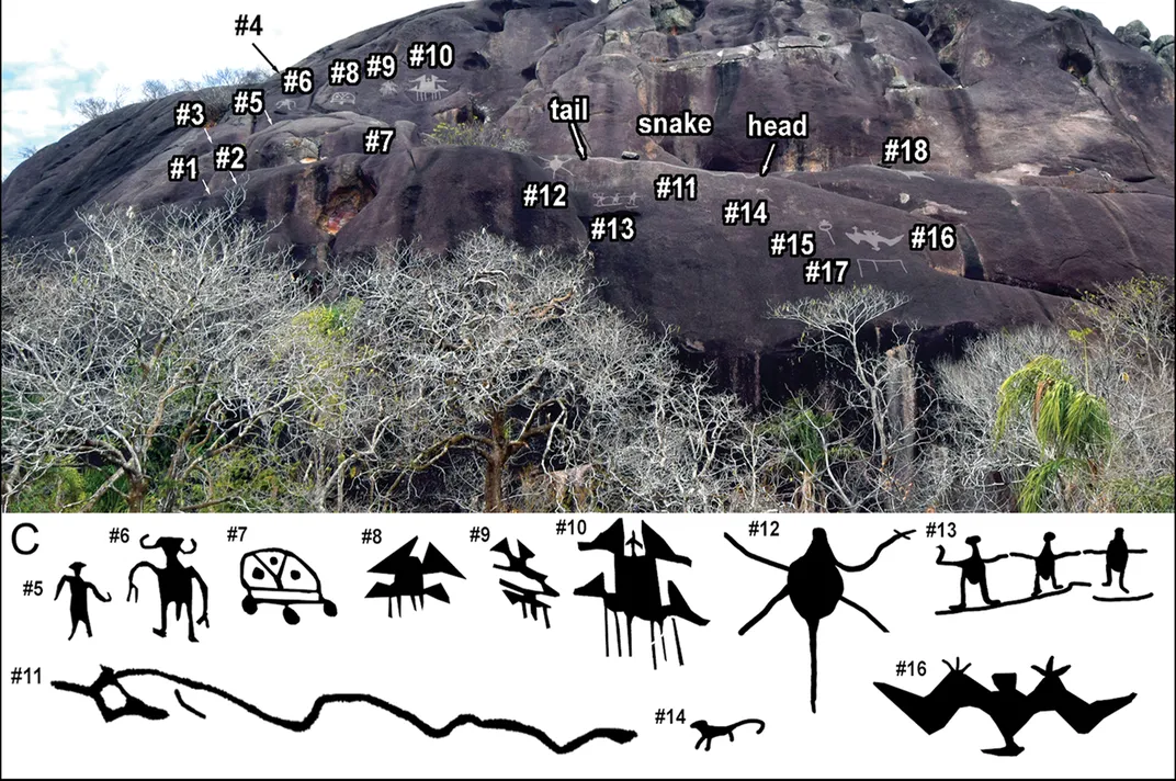 Tác phẩm lớn nhất dài tới 42m, với chủ đề tập trung vào các loài rắn như boa và anacondas, phản ánh thần thoại và tín ngưỡng của người dân bản địa.