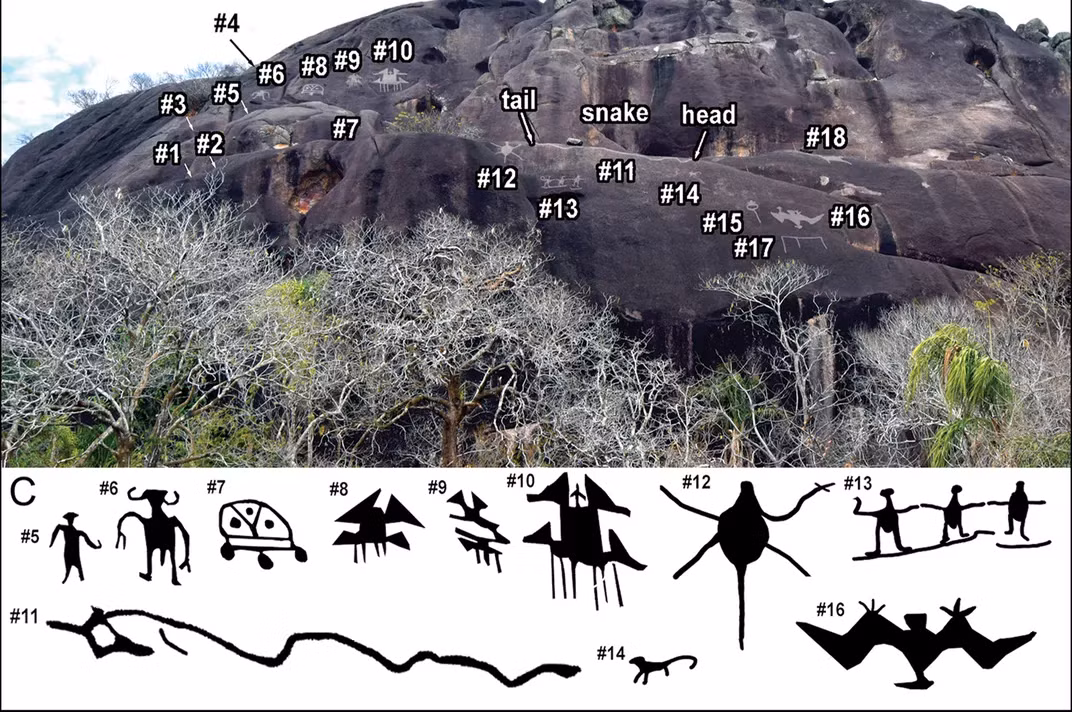 Tác phẩm lớn nhất dài tới 42m, với chủ đề tập trung vào các loài rắn như boa và anacondas, phản ánh thần thoại và tín ngưỡng của người dân bản địa.