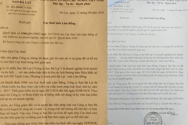 Doanh nghiep to can bo Cuc Thue tinh Lam Dong tu sua ngay tren van ban cua doanh nghiep?