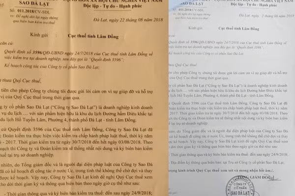 Doanh nghiep to can bo Cuc Thue tinh Lam Dong tu sua ngay tren van ban cua doanh nghiep?