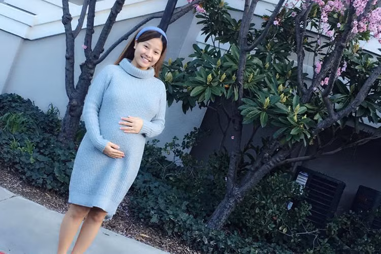 Khánh Hiền kết hôn với James Ngô vào tháng 11/2016. Đầu tháng 2/2017, cô thừa nhận mang thai 5 tháng trước khi lên xe hoa. Ảnh: FBNV