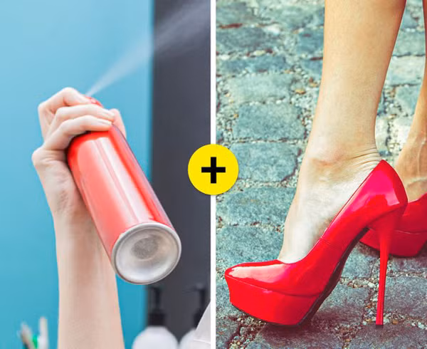 Keo xịt tóc giúp giày không bị trượt: Giày cao gót dễ gây tuột chân, nhất là những đôi giày quá rộng. Mặt khác, cấu tạo 2 bàn chân không phải lúc nào cũng đồng đều nên rất dễ gây nhấc gót. Để không gặp khó khăn trong khi di chuyển, bạn hãy xịt một lớp keo xịt tóc lên chân. Nó sẽ khiến chân bạn dính, cố định tốt hơn vào lòng giày.