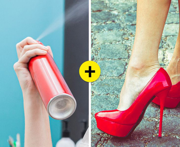 Keo xịt tóc giúp giày không bị trượt: Giày cao gót dễ gây tuột chân, nhất là những đôi giày quá rộng. Mặt khác, cấu tạo 2 bàn chân không phải lúc nào cũng đồng đều nên rất dễ gây nhấc gót. Để không gặp khó khăn trong khi di chuyển, bạn hãy xịt một lớp keo xịt tóc lên chân. Nó sẽ khiến chân bạn dính, cố định tốt hơn vào lòng giày.