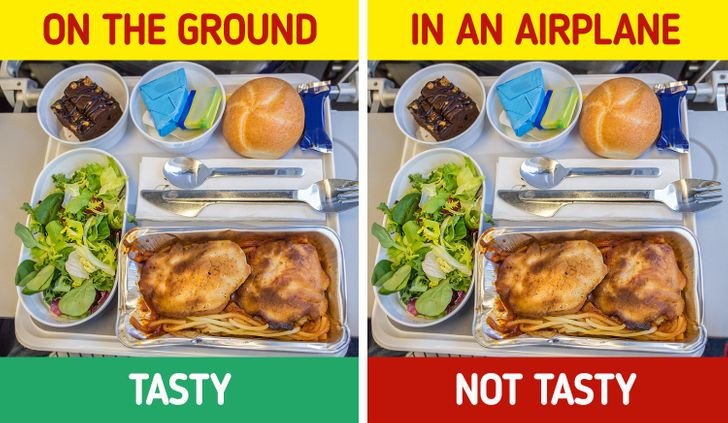 Sở thích ăn uống có thể thay đổi: Khi máy bay đạt đến độ cao, sự thay đổi áp suất trong cabin làm giảm độ nhạy của vị giác của bạn. Khả năng nếm thức ăn ngọt và mặn của bạn giảm khoảng 30%. 