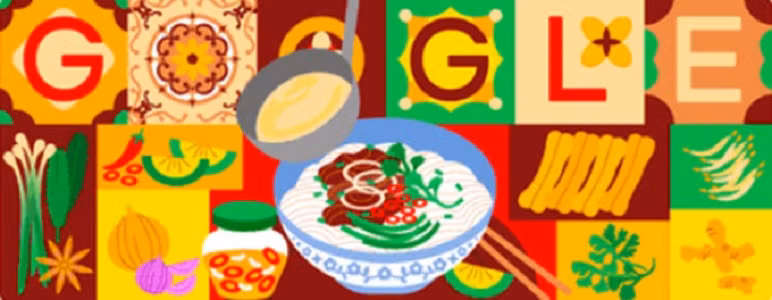 Kể từ năm 2017, ngày 12/12 được chọn là "Ngày của phở", nhằm tôn vinh món phở truyền thống của Việt Nam cũng như sự hòa quyện văn hóa Việt Nam mà món ăn này đại diện. Ảnh: Phở Việt Nam được tôn vinh trên Google Doodle. Ảnh: Google Doodle.