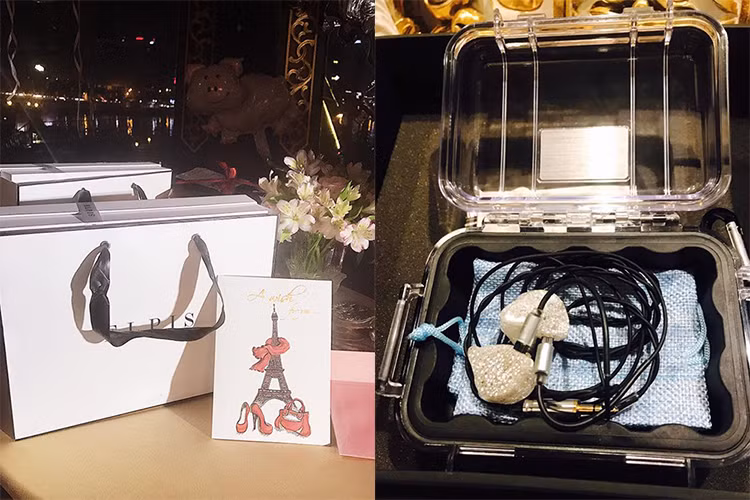 Minh Hằng khoe những món quà sinh nhật. Nữ ca sĩ tiết lộ cô được em trai tặng chiếc tai nghe đính 2000 viên đá trên sân khấu. Ảnh: FBNV