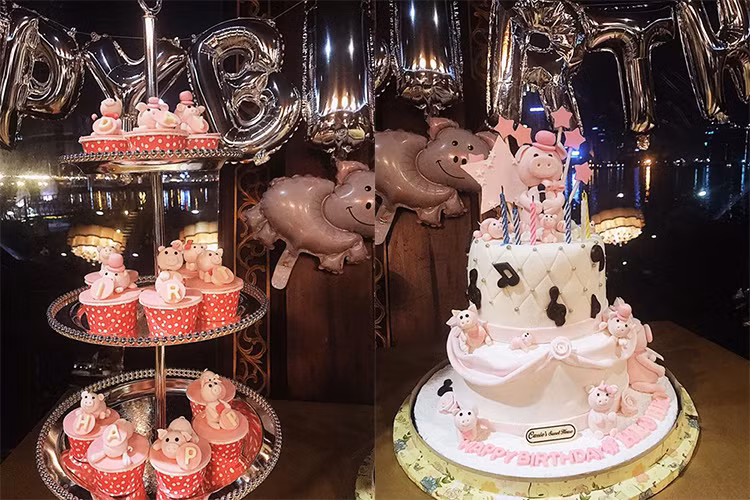 Những chiếc bánh kem hình con heo màu hồng được fans ruột đặt làm trong tiệc dành cho Minh Hằng. Ảnh: FBNV
