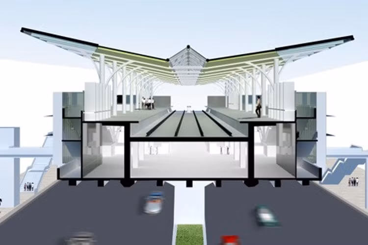 Ga S1 Nhổn trên Quốc lộ 32 gần trường Đại học Công nghiệp Hà Nội. Theo thiết kế, cầu thang lên xuống ở hai bên trên quốc lộ 32.