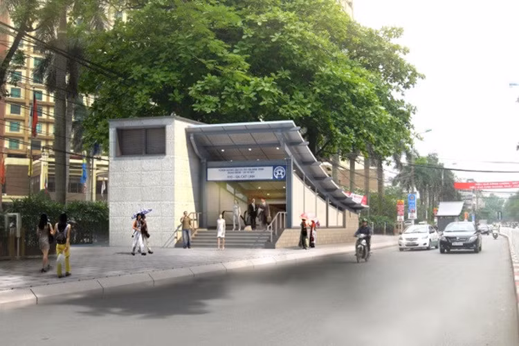 Ga S10 Cát Linh nằm lối lên xuống cạnh khách sạn Pullman trên phố Cát Linh.