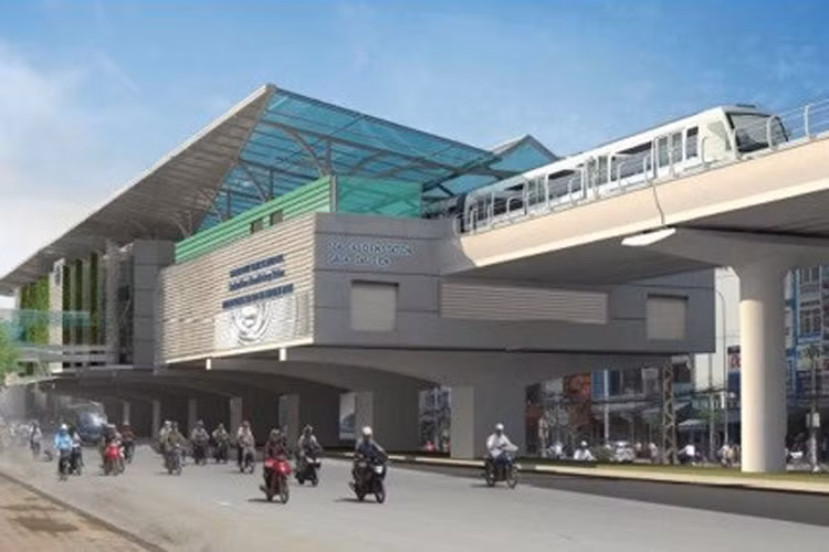 Ga S4 Cầu Diễn gần cầu vượt sông Nhuệ. Cửa thông gió mở phía trên tạo sự thoáng đãng, đảm bảo thân thiện với môi trường và giúp điều hòa không khí cho hành khách bên trong.