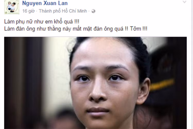 Siêu mẫu Xuân Lan bày tỏ sự chua xót cho Phương Nga vướng vòng lao lý. “Làm phụ nữ như em khổ quá, làm đàn ông như này mất mặt đàn ông quá”, Xuân Lan viết trên trang cá nhân. Ảnh: FBNV