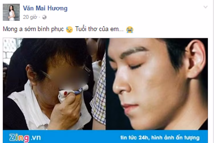 Văn Mai Hương mong nam ca sĩ sinh năm 1987 sớm bình phục. Ảnh: chụp màn hình