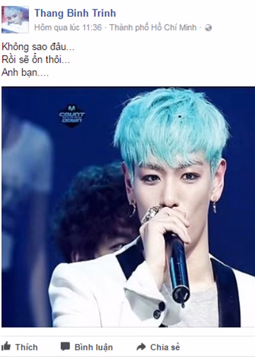 Nghe tin T.O.P rơi vào hôn mê sâu, Trịnh Thăng Bình gửi lời động viên: "Không sao đâu. Rồi sẽ ổn thôi. Anh bạn". Ảnh: chụp màn hình