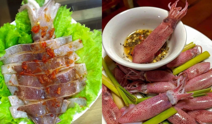 Mực nháy Cửa Lò với độ tươi ngon, vị ngọt, đậm đà, dai giòn được chế biến thành những món ăn hấp dẫn du khách. (Ảnh: Dân Trí).