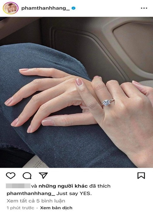 Tháng 8 vừa qua, Thanh Hằng được cầu hôn sau 3 tháng công khai có bạn trai. Ảnh chụp màn hình.