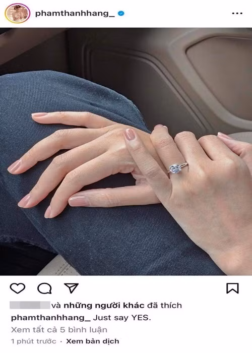 Tháng 8 vừa qua, Thanh Hằng được cầu hôn sau 3 tháng công khai có bạn trai. Ảnh chụp màn hình.