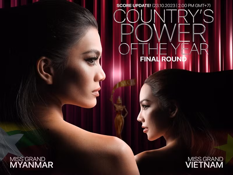 Ở giải thưởng Country's Power of the Year, Lê Hoàng Phương đối đầu với đại diện Myanmar. Ảnh: Miss Grand International.