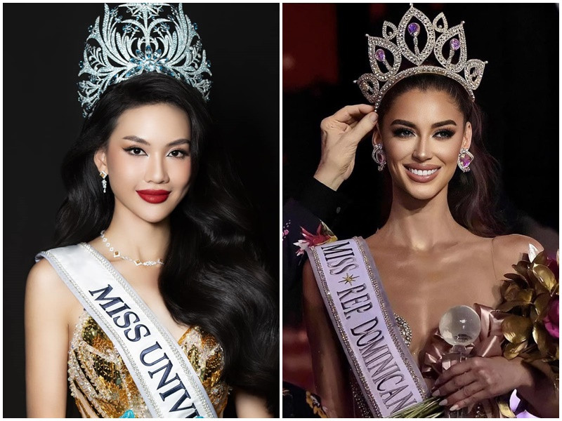 Mariana Isabel Downing (phải) là một trong những đối thủ của Bùi Quỳnh Hoa tại Miss Universe 2023. Mariana năm nay 27 tuổi, có bố là người Anh, mẹ là người CH Dominica. Cô được kỳ vọng là mỹ nhân CH Dominica thứ 2 giành vương miện Miss Universe sau Amelia Vega (đăng quang năm 2003). Ảnh: Miss Miss Universe Vietnam, Missosology.