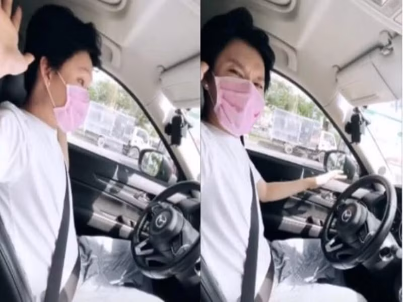 Diễn viên hài Quang Trung bị chỉ trích vì không dám chạm vào vô lăng bởi sợ ánh nắng gay gắt trong lúc đang lái xe chở Trúc Nhân. Ảnh: Pháp Luật TP HCM.