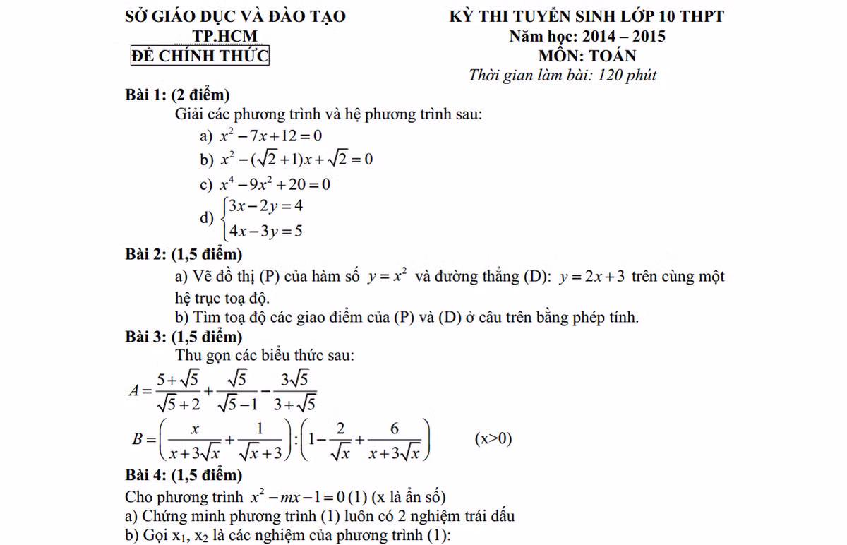 De thi thu vao lop 10 mon Toan TP HCM va dap an