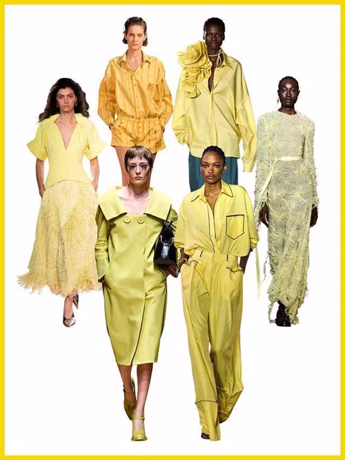 Màu vàng được xếp thứ năm trong bảng xếp hạng các màu được ưa thích nhất. Nó xuất hiện trong nhiều sản phẩm của các hãng như Etro, Dries Van Noten, Erdem, Bally, Prada, Bottega Veneta.