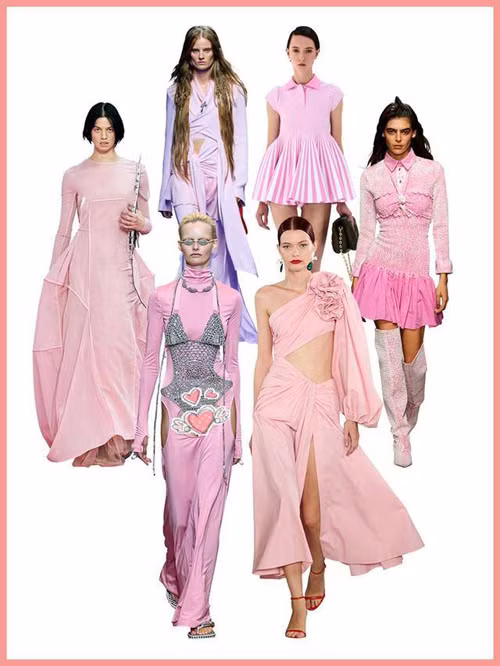 Màu hồng đứng thứ 3 trong bảng xếp hạng gam màu được yêu thích thời trang Xuân Hè 2023. Nó xuất hiện với tần suất khá dày trong bộ sưu tập thời trang của Blumarine, Loewe, MSGM, Carolina Herrera, Burberry, Acne Studios.