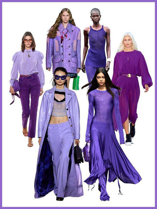 Ngoài xanh coban, màu tím dần “lên ngôi” khi liên tục xuất hiện trong các thiết kế của các hãng như Coach, Givenchy, Acris, Versace, Marni, Ulla Johnson. Tím trải dài với nhiều sắc tím khác nhau, vừa mang đến xu hướng thời trang những năm 2000, thể hiện gu thời trang giản dị, nhẹ nhàng nhưng thanh lịch.