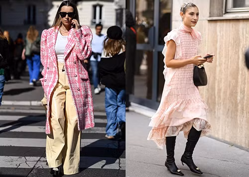 So với các gam màu khác, trang phục màu hồng dễ dàng tạo sự nổi bật cho người mặc. Để vừa nổi vừa thời thượng, bạn gái nên chọn áo mặc trong, áo khoác màu hồng.