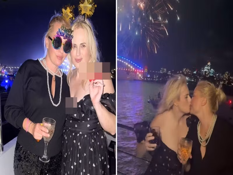 Rebel Wilson và bạn đời của cô - Ramona Agruma khoá môi trong khoảnh khắc giao thừa. Cặp đôi đồng giới đã tổ chức hôn lễ cách đây ít ngày. Ảnh: Instagram Rebel Wilson.