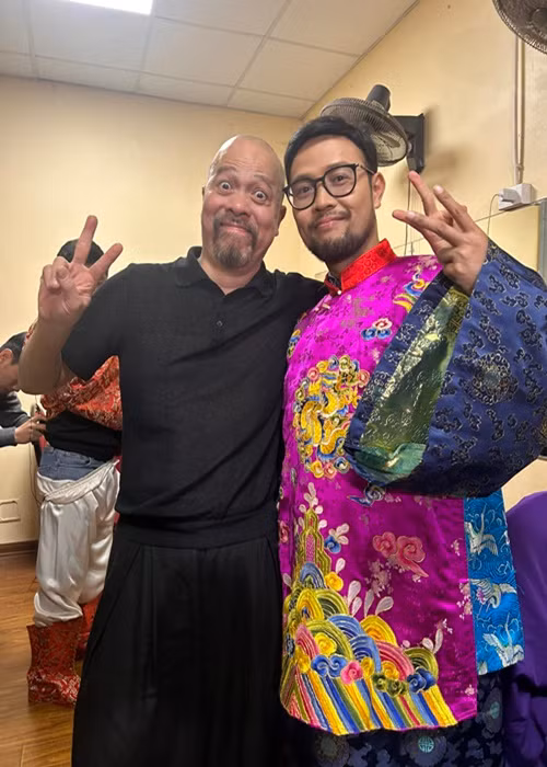 Với vai các thí sinh trong cuộc thi Đường lên đỉnh thiên cung, Thanh Hương sẽ đóng vai Ly, Thái Sơn (bên phải) vai Quy, Anh Thơ vai Phượng và Dũng Hớn vai Long. Ảnh: FB Đức Hùng.