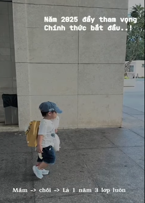 Vợ Quý Bình vừa khoe con trai đi học mẫu giáo. Ảnh: FB Ngọc Tiền.