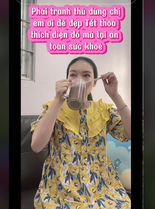 Ngọc Thưởng thường xuyên diện trang phục giấu vòng hai. Ảnh: TikTok Ngọc Thưởng.