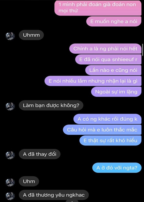 "Anh đã thay đổi. Anh đã thương yêu người khác", tài khoản được cho là Hoài Lâm thừa nhận với Bảo Ngọc. Ảnh: FB Bảo Ngọc.