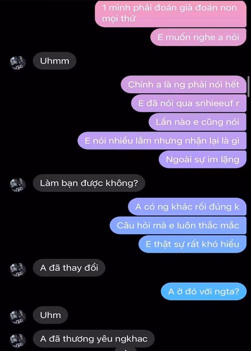 "Anh đã thay đổi. Anh đã thương yêu người khác", tài khoản được cho là Hoài Lâm thừa nhận với Bảo Ngọc. Ảnh: FB Bảo Ngọc.