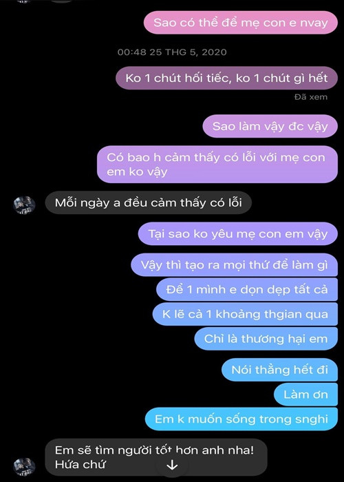 Bảo Ngọc đăng tải ảnh chụp tin nhắn với tài khoản được cho là Hoài Lâm vào năm 2020 để chứng minh nam ca sĩ đã yêu người khác khi cả hai chưa ly hôn. Ảnh: FB Bảo Ngọc.