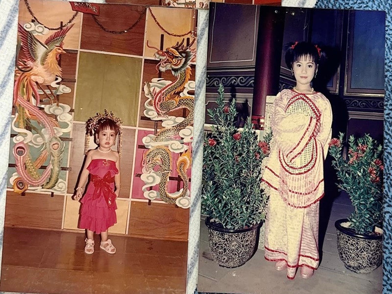 Hồng Loan khoe ảnh ngày nhỏ. Cô luôn khẳng định bản thân là con ruột của nghệ sĩ Vũ Linh. "Tôi là con của ba tôi, trong giấy khai sinh không ghi tôi là con nuôi hay con ruột. Cha tôi chưa hề nói tôi là con nuôi”, Hồng Loan cho hay. Ảnh: FB Hồng Loan.