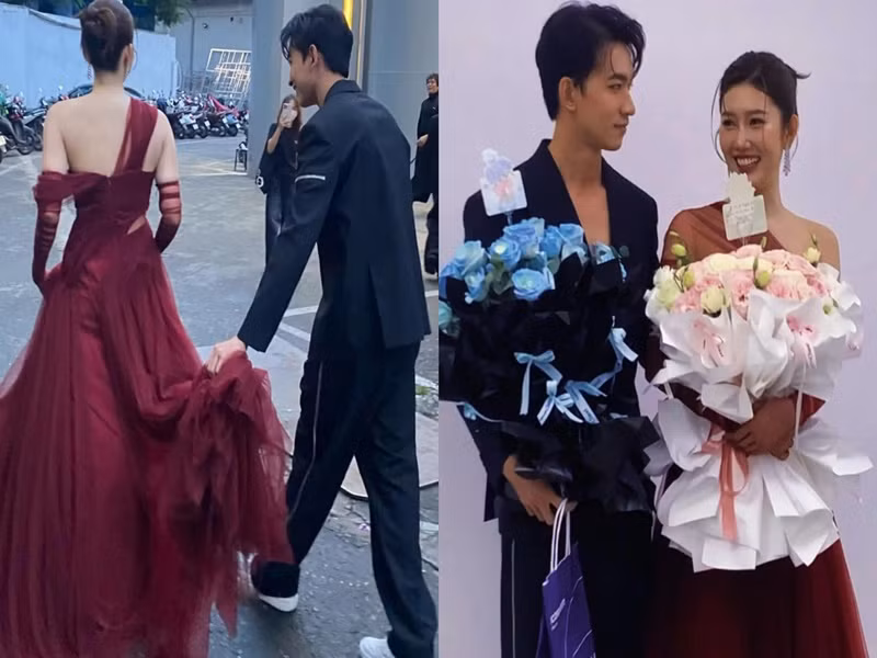 Ở đời thường, Võ Cảnh dành cho Thúy Ngân nhiều cử chỉ tình tứ. Nhiều người hâm mộ mong Võ Cảnh và Thúy Ngân là cặp đôi ở đời thực. Ảnh: Saostar.