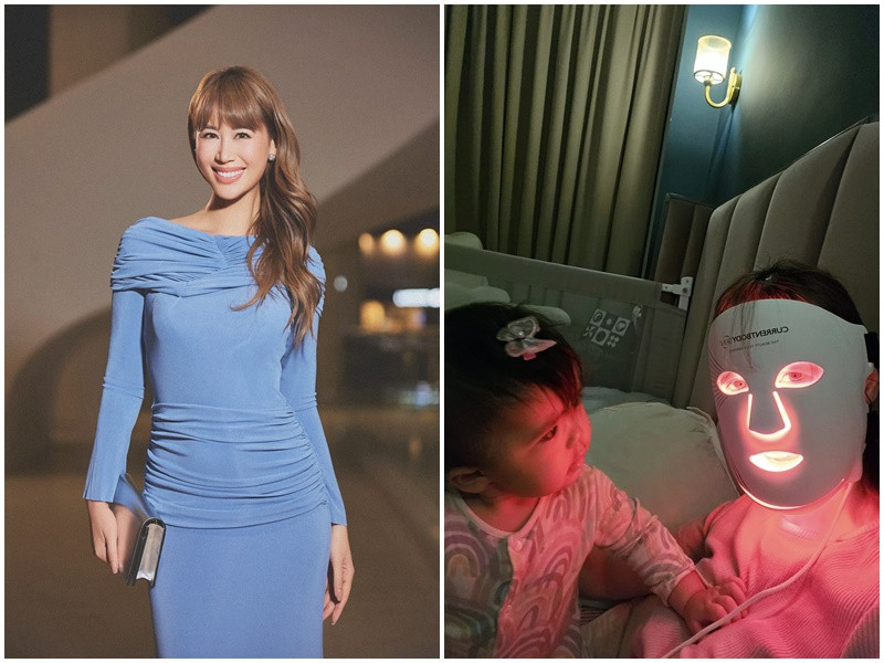 Dương Thuỳ Linh khoe khoảnh khắc dưỡng da đón giao thừa Tết dương lịch bên con gái. Ảnh: FB Dương Thuỳ Linh.